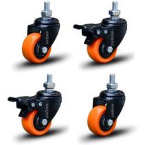 Kit 4 Rodízio Linha Black Parafuso 3/8" 41mm 2 Com Freio 2 Sem Freio 120kg Laranja - Colson