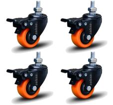 Kit 4 Rodízio Linha Black Parafuso 3/8" 41mm Com Freio 120kg Laranja - Colson