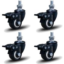 Kit 4 Rodízio Linha Black Parafuso 3/8" 41mm Com Freio 120kg Preto - Colson