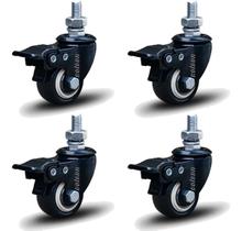 Kit 4 Rodízio Linha Black Parafuso 3/8" 41mm Com Freio 120kg Preto - Colson