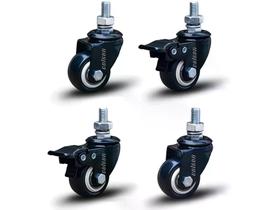 Kit 4 Rodízio Linha Black Parafuso 3/8" 50mm 2 Com Freio 2 Sem Freio 200kg Preto - Colson
