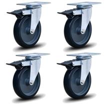 Kit 4 Rodízio Linha Bp Placa 4" 101mm Anti Risco Móveis Com Freio 260kg Cinza - Colson