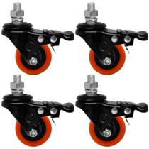 Kit 4 Rodízio PVC Laranja 2" 50mm Giratório Rosca e Freio - A09120-GRF - Ajax
