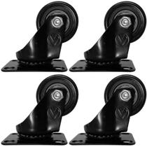 Kit 4 Rodízio PVC Preto 1.5/8" 41mm - Giratório - A09410-G - Ajax Kit 4 Rodízio PVC Preto 1.5/8" 41mm - Giratório - A09410-G - Ajax