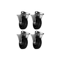 Kit 4 Rodízios 514 Ferro/Borracha Placa Fixa s Trava p 80Kg