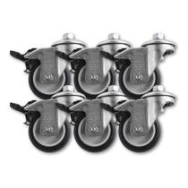 Kit 4 Rodízios c/ Trava c/ Placa Giratória 2 Pol Plástico