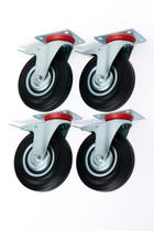 Kit 4 Rodízios Giratórios 5 Polegadas Borracha com Freio 100kg Reforçado Industrial
