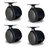 Kit 4 Rodízios Giratórios Para Móveis Leves 50mm Plástico 120kg Total Placa 4cm x 4cm