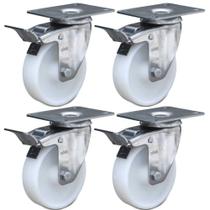 Kit 4 Rodízios Série 12 Inox Placa 101mm Nylon 680kg Com Freio - Colson