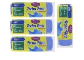 Kit 4 Rolo Saco Lixo Azul Fecha Fácil Reforçado 100 Litros Kit 4 Rolo Saco Lixo Azul Fecha Fácil Reforçado 100 Litros