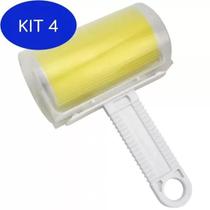 Kit 4 Rolo Tira Pêlos Lavável Plástico Amarelo