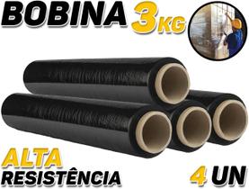 Kit 4 Rolos Bobina Filme Stretch Preto 500x30mic C/ 200m 3kg