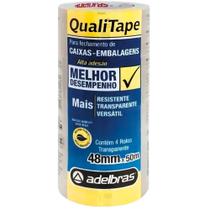 Kit 4 Rolos de Fita Adesiva Transparente QualiTape Alta Adesão 48mm x 50m - Adelbras Kit 4 Rolos de Fita Adesiva Transparente QualiTape Alta Adesão 48mm x 50m - Adelbras