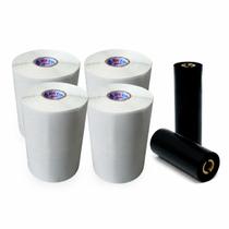 KIT 4 Rolos Etiqueta Couché 34X23mm e 2 Ribbons Cera KIT 4 Rolos Etiqueta Couché 34X23mm e 2 Ribbons Cera