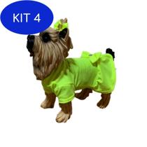 Kit 4 Roupa Para Cães E Gatos - Vestido Suplex Neon Amarelo