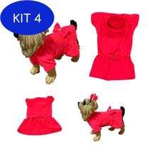 Kit 4 Roupa Para Cães E Gatos - Vestido Suplex Neon Rosa G