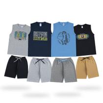 Kit 4 Roupas Infantil Juvenil Masculino Tamanhos 10 ao 16 anos Menino 4 Regatas + 4 Shorts Liso