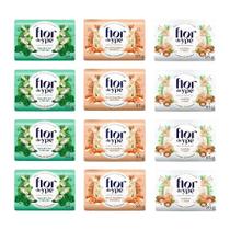 Kit 4 Sabonete Flor Ypê Água de Coco e Alecrim + 4 Bauniha e Amêndoas + 4 Gardênia e Argan 85g Cada