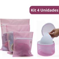 Kit 4 Saco Protetor Colors Rosa Bag Limp Roupas Íntimas Delicadas