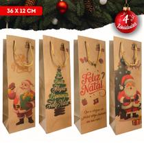 Kit 4 Sacolas de Natal Kraft para Presente Vinhos Garrafas 36x12 - Cardad Kit 4 Sacolas de Natal Kraft para Presente Vinhos Garrafas 36x12 - Cardad