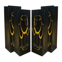 Kit 4 Sacolas Garrafa Vinho Champagne - Minimalista Dourada Kit 4 Sacolas Garrafa Vinho Champagne - Minimalista Dourada