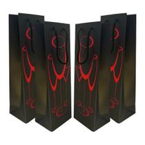 Kit 4 Sacolas Garrafa Vinho Champagne - Minimalista Vermelha