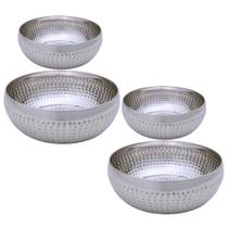 Kit 4 Saladeiras Tigela Bowl Inox Martelado 18 e 25cm