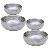 Kit 4 Saladeiras Tigela Bowl Inox Martelado 18 E 25Cm