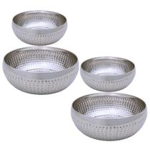 Kit 4 Saladeiras Tigela Bowl Inox Martelado 18 E 25Cm