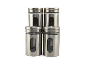 Kit 4 Saleiro Pimenteiro Porta Condimentos Em Vidro e Aço Inox Com Ajuste de Abertura Para Cozinha