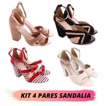 Kit 4 Sandália Feminina Salto Grosso Bloco Atacado Revenda