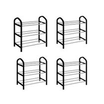 Kit 4 Sapateira 3 Andares Preta Calçado Sapato Organizadora Multiuso Móvel Vertical Leve Quarto Casa