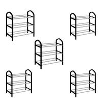 Kit 4 Sapateira 3 Andares Preta Calçado Sapato Organizadora Multiuso Móvel Vertical Leve Quarto Casa