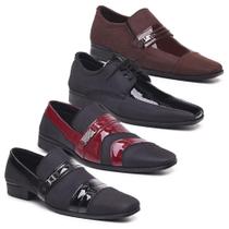 Kit 4 Sapatos Social Masculino Cadarço Verniz Confortável - FL Calçados