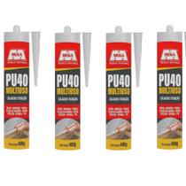 Kit 4 Selante PU40 Branco Bisnaga Mega Vedação Profissional Obra Reparo Construção Alta Aderência