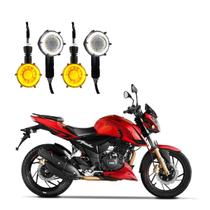 Kit 4 Seta Modelo P41 Farol Milha Custom para Moto DAFRA APACHE RTR 200cc Ano 2019 2020 2021 Angel Eyes Redondo