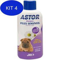 Kit 4 Shampoo Astor Peles Sensiveis Para Cães E Gatos - 500