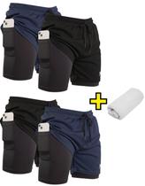 Kit 4 Short 2 em 1 Plus Masculino e Toalha para Exercícios Esportivos Academia Kit 4 Short 2 em 1 Plus Masculino e Toalha para Exercícios Esportivos Academia