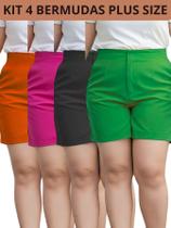 Kit 4 Shorts Feminino Plus Size em Alfaiataria Cintura Alta e Modelagem Confortável Kit 4 Shorts Feminino Plus Size em Alfaiataria Cintura Alta e Modelagem Confortável