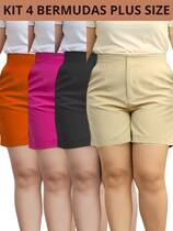 Kit 4 Shorts Feminino Plus Size em Alfaiataria Cintura Alta e Modelagem Confortável Kit 4 Shorts Feminino Plus Size em Alfaiataria Cintura Alta e Modelagem Confortável