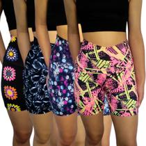 Kit 4 Shorts Femininos Meia Coxa Justos Cós Cintura Alta Lisos Cores Sortidas Suplex PP ao Plus Size Kit 4 Shorts Femininos Meia Coxa Justos Cós Cintura Alta Lisos Cores Sortidas Suplex PP ao Plus Size