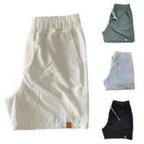 Kit 4 Shorts Mauricinho Plus Size Fio Tinto Linho 3 Bolsos