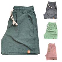 Kit 4 Shorts Mauricinho Plus Size Fio Tinto Linho 3 Bolsos