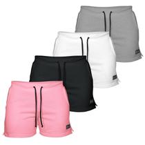 Kit 4 Shorts Moletom Feminino Com 2 Bolsos Fenda Lateral Básico Casual Treino