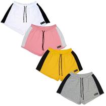 Kit 4 Shorts Moletom Feminino Esportivo Sem Bolso Básico Treino Academia