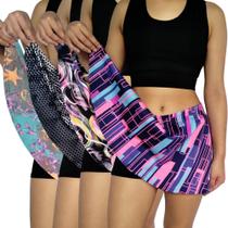 Kit 4 Shorts Saias Femininos Godê Elástico Estampas Sortidas Suplex PP ao Plus Size