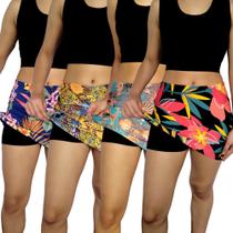 Kit 4 Shorts Saias Femininos Justos Elástico Estampas Sortidas Suplex PP ao Plus Size Kit 4 Shorts Saias Femininos Justos Elástico Estampas Sortidas Suplex PP ao Plus Size