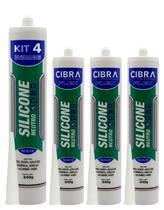 Kit 4 Silicone Cibrasil Neutro Pia Box Azulejo Granito Cerâmica Janelas Alumínio Vidro Cibra Flex 240g Kit 4 Silicone Cibrasil Neutro Pia Box Azulejo Granito Cerâmica Janelas Alumínio Vidro Cibra Flex 240g