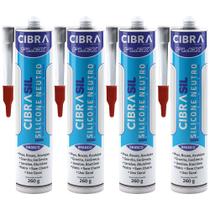 Kit 4 Silicone Cibrasil Neutro Pia Box Azulejo Granito Cerâmica Janelas Alumínio Vidro Cibra Flex 240g