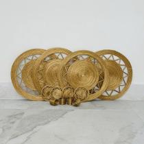 Kit 4 Sousplat + 4 Porta Copos + 4 Porta Guardanapos - Capim Dourado do Jalapão - Modelo Estrela - 12 Pçs